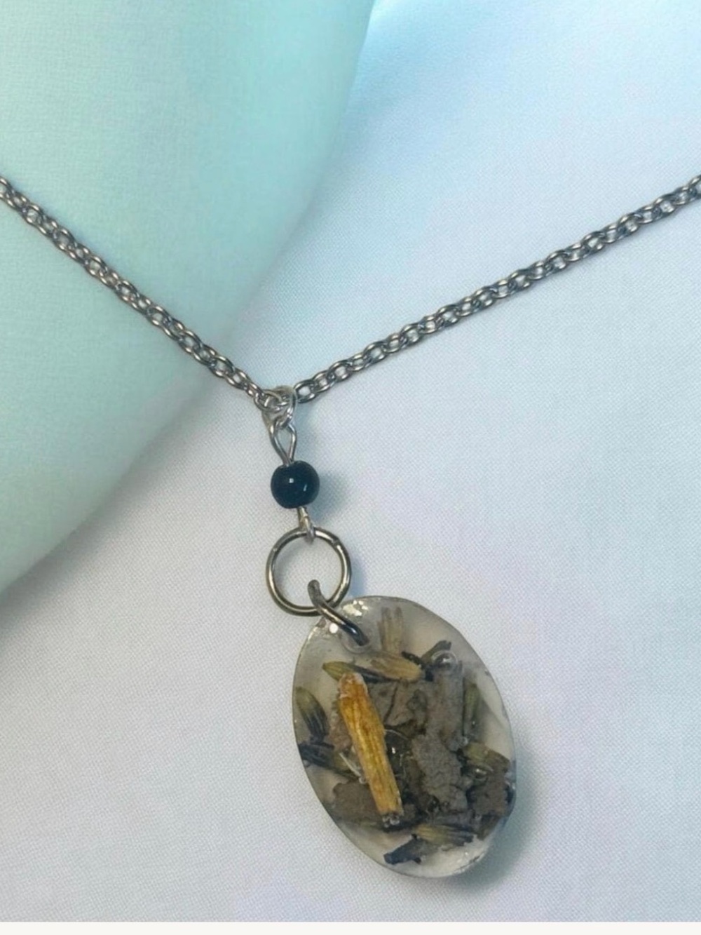 Oval Resin Pendant Necklace with Yellow Natural Accent - Women's Jewelry